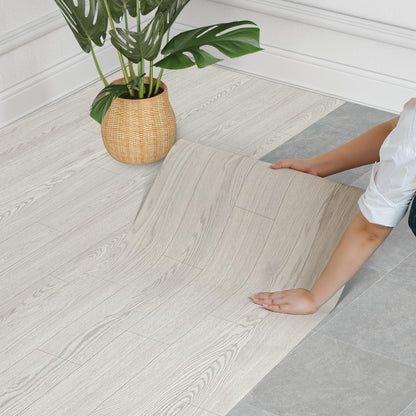 WIFEA Self Adhesive Vinyl Flooring Roll 23.6"x 118"/19 Sq.Ft Wood Grain Peel Stick Floor Tiles, Wear-Resistant and Waterproof Vinyl Plank Flooring for Bedroom Living Room Office Balcony RV White Grey