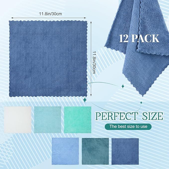 Syhood 12 Pieces Face Wash Cloth 12 x 12 in Makeup Remover Cloths Towel Coral