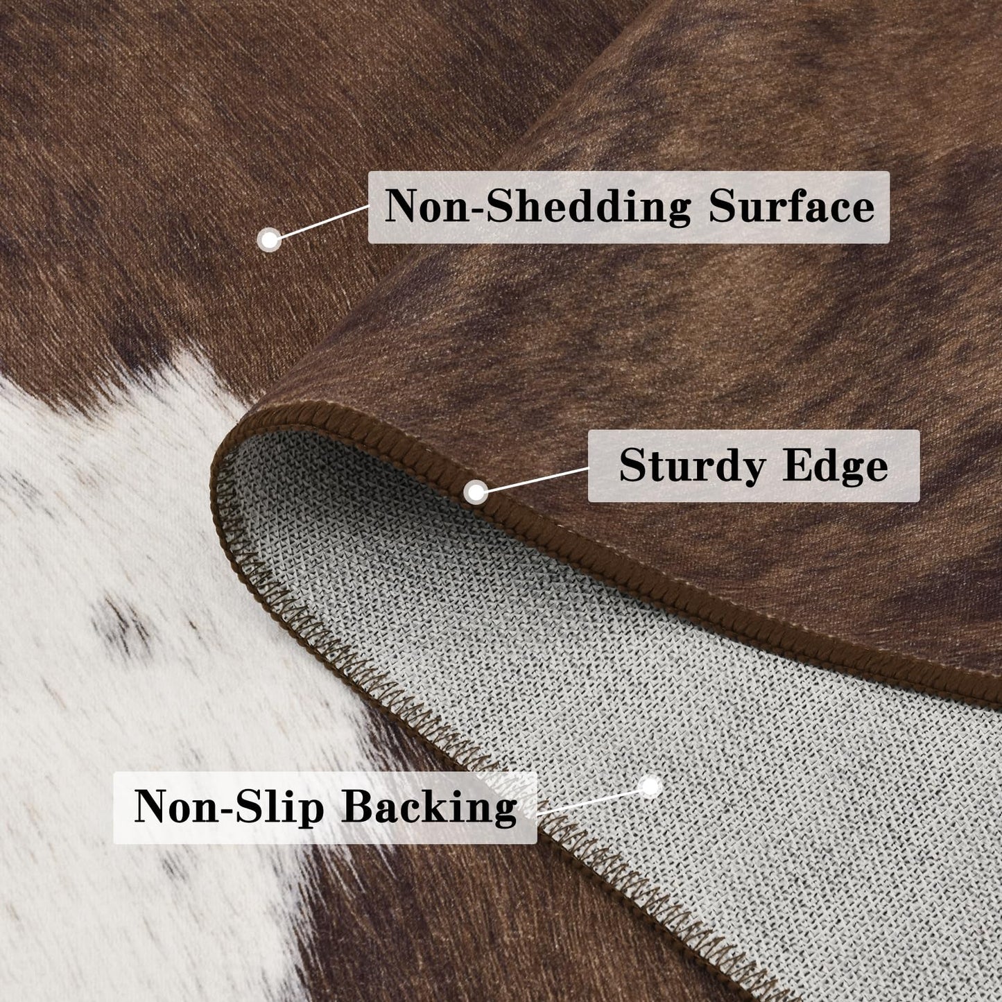 DweIke Cow Print Rug 4x6 – Brown Faux Cowhide Rugs, Washable Soft Non-Slip Stain Resistant Animal Cow Hide Carpet for Living Room Bedroom Dining Room Office, Western Home Decor