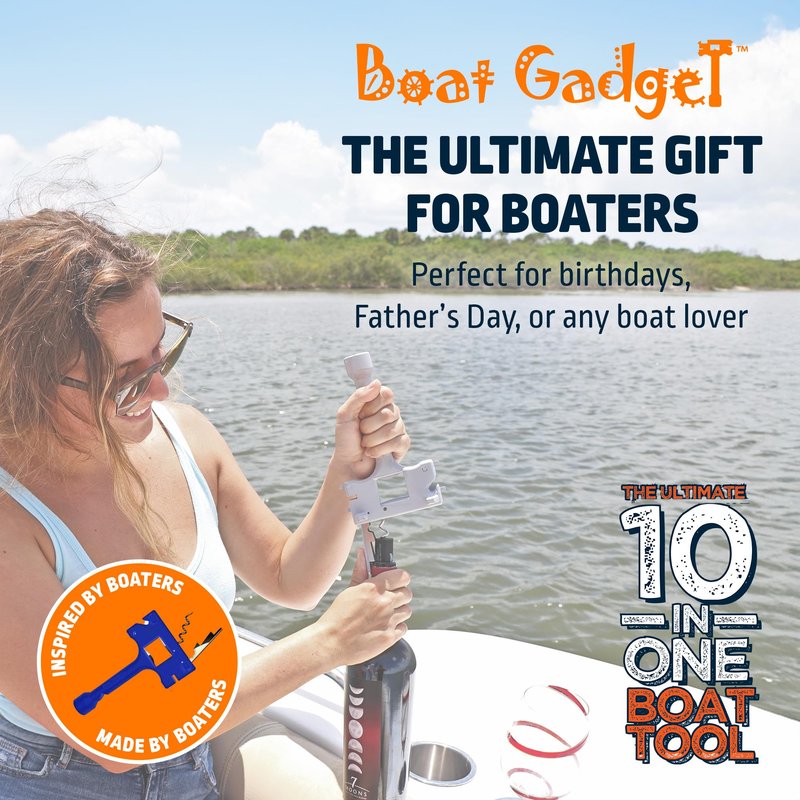 Boat Gadget 10-in-1 Boat Tool, Blue - Must-Have Boat Accessory with Gas Cap Key, Fishing Line Cutter, Bottle Opener, Whistle & More - Smart Addition to Any Boat Tool Kit for Fishing, Boating & Fun