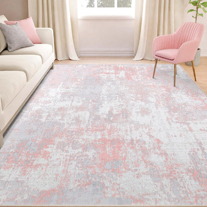 RELEANY Washable Area Rugs 5'x7' Non-Slip Modern Abstract Soft for Living Room Entryway Bedroom Kitchen, Print Pattern, Grey Pink