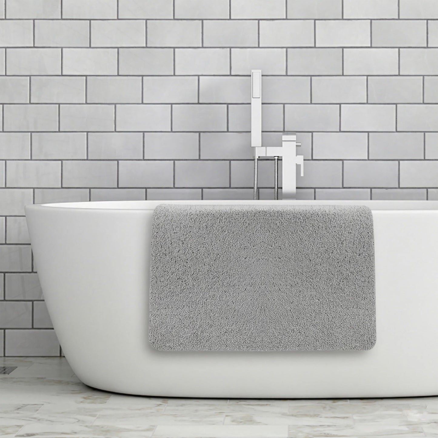 Asvin Soft Textured Bath, Shower, Tub Mat, 24x16 Inch Rectangular, Phthalate Free, Non Slip Comfort Bathtub Mats with Drain, PVC Loofah Bathroom Mat for Wet Areas, Quick Drying, Grey