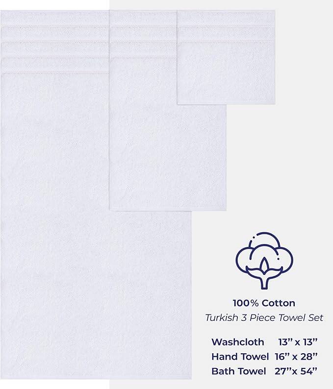 American Soft Linen Premium 3 Piece Towel Set, 1 Bath Towel 1 Hand Towel 1