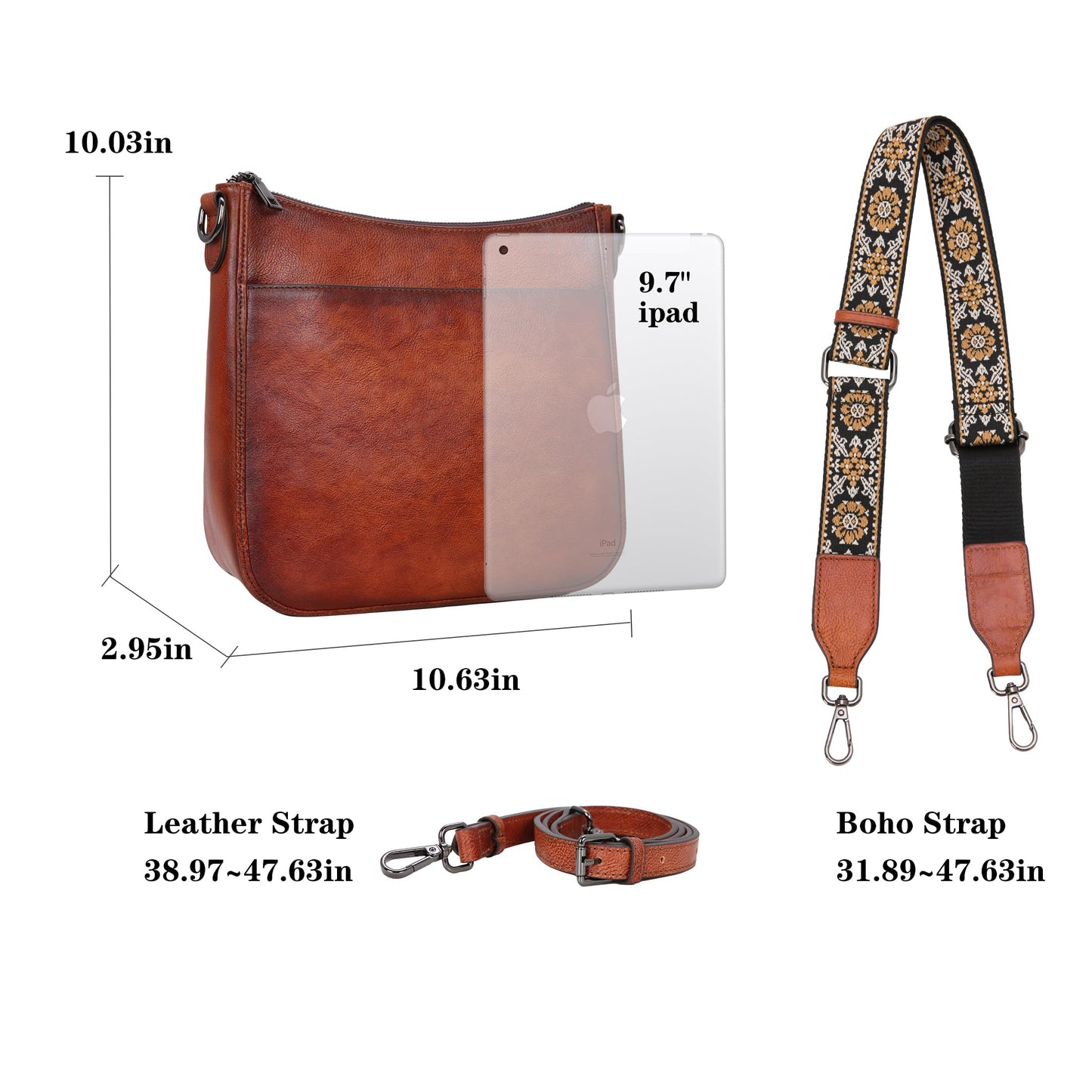 HESHE Shoulder Bag for Women Brown Leather Purse with Pockets Hobo Crossbody Bags Vintage Satchel Purse Work Bag(Brown)