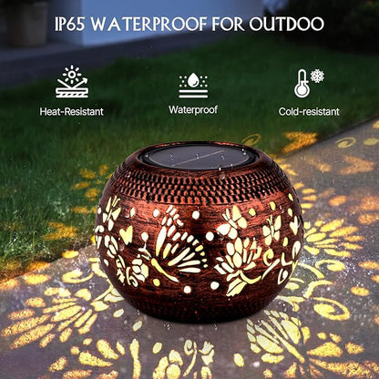 Butterfly Solar Lantern Outdoor Patio Decor, 2 Pack Retro Metal Waterproof Garden Decor Solar Table Light, Birthday Gifts for Women Mom Grandma ,Yard Porch Garden Balcony Decorations