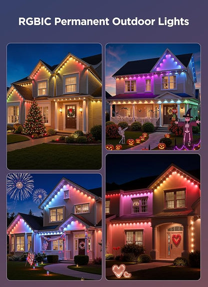 SmartDawn-Permanent-Outdoor-Lights, 100FT 64 Bulbs RGBIC LED Outdoor String Lights, DIY Scene Mode, IP68 Waterproof Christmas Lights for Daily Decor, House Roof, Holiday Decorations, Outside
