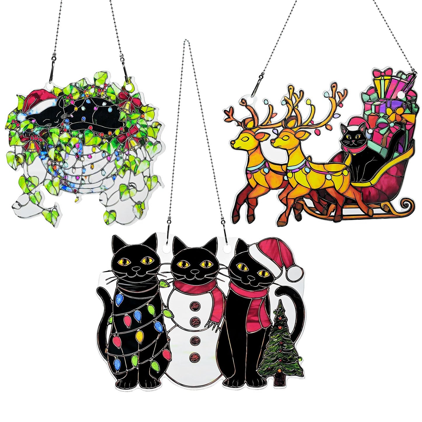 Christmas Cat Ornament Acrylic Suncatcher Window Hanging Wall Decor for Indoor Outdoor Doors Home