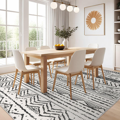 Nakagishi Black Rug Living Room 5X7: Washable Boho Large Neutral Soft Rug Modern Stain Resistant Moroccan Indoor Non-Slip Carpet for Bedroom Kids Playroom Office Dining Room Classroom Dorm