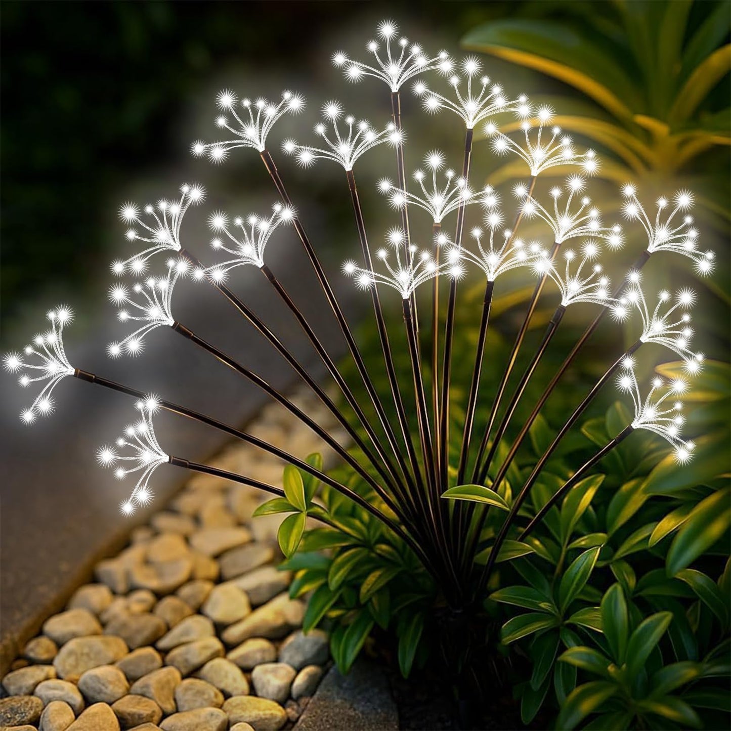 Solar Garden Lights 2 Pack Waterproof Solar Swaying Starburst Light Outdoor Lights for Yard Patio Walkway Pathway Party Wedding Christmas Decoration, White