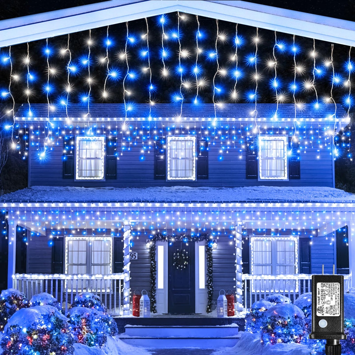 Icicle Lights for Outside - 33FT 400 LED Icicle Christmas Lights Outdoor with 75 Drops 8 Modes Timers, Waterproof Connectable Hanging Lights for Indoor Roof Yard Xmas Decorations, Blue and White