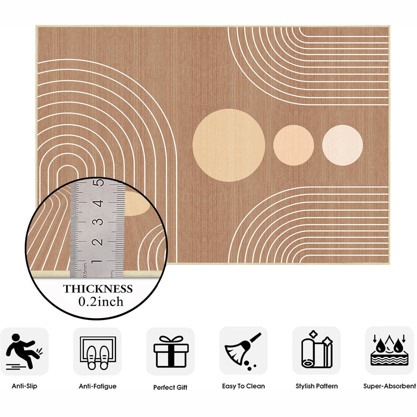 Boho Rug 3x5 Modern Geometric Minimalist Abstract Line Area Rug for Entryway Living Room Brown Mid Century Modern Machine Washable Non-Slip Printed Low-Pile Floor Carpet for Kitchen Bedroom Brown