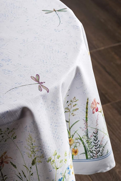 Maison d' Hermine Table Cloth Round Table 100% Cotton 63 Inches Tablecloth Reusable Decorative Everyday Use for Dining Room, Farmhouse, Home, Party, Festive & Wedding Spring Summer - Fleurs De Mai