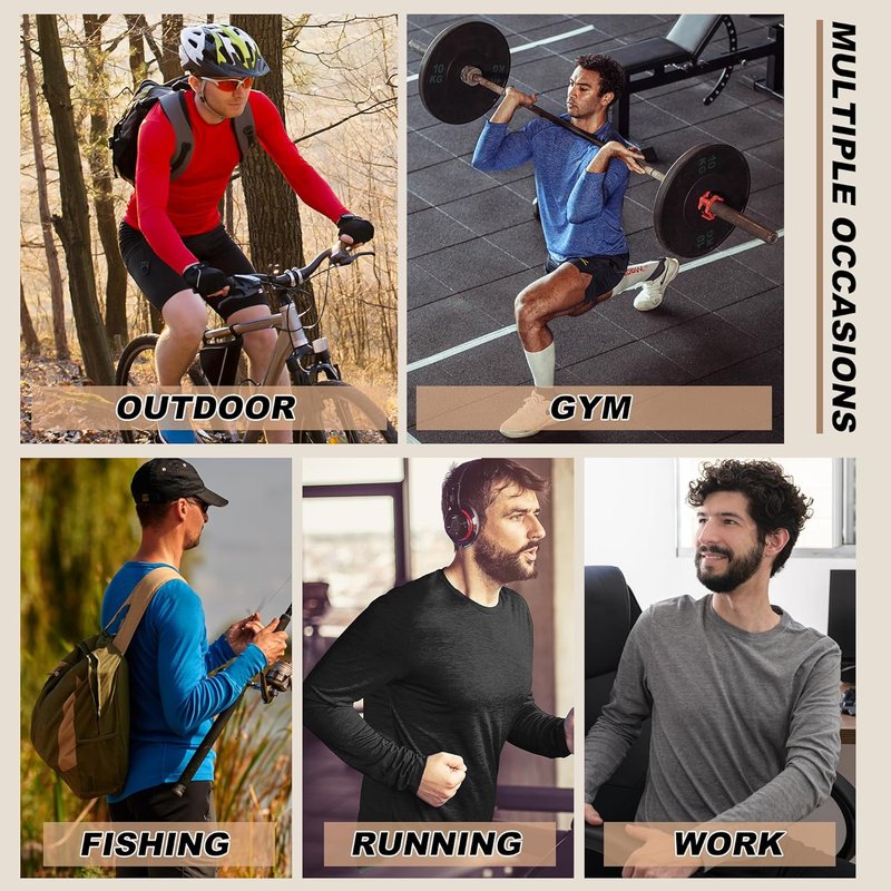 MLYENX Long Sleeve Workout Shirts for Men - UPF 50+ UV Protection, Quick Dry, Moisture Wicking | 7 Pack