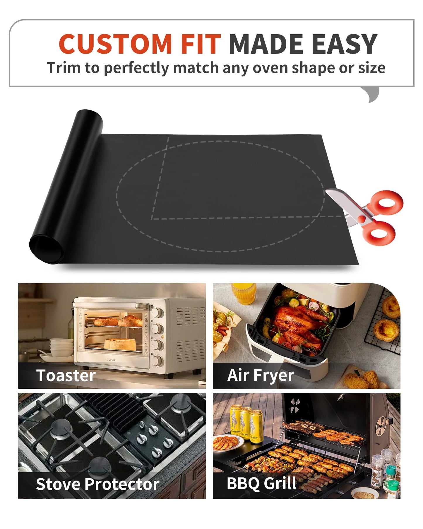 Oven Liners for Bottom of Oven - 2 Pack Large Heavy Duty Oven Mats, 17"x 25" Reusable Matt Liner for Electric, Gas, Toaster Ovens & Grills, BPA & PFOA Free, Kitchen Essentials, Black