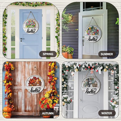 Yousoontic 17 Pcs 12 Inch Magnetic Welcome Door Sign Interchangeable Front Door Decor Rustic Fall Seasonal Hanging Sign Halloween Christmas Decor for Home Warming Gift(Lovely Color,Hello)