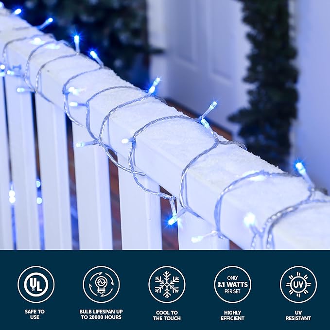 JOYIN 66FT Connectable Christmas String Lights Clear Wire, 8 Modes 200 LED Twinkle Fairy Lights for Indoor Outdoor, Christmas Tree, Classroom, Bedroom, Yard, Patio, Party Decor (Blue)