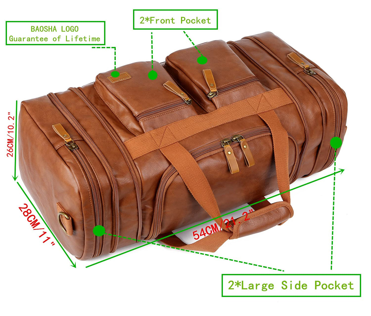 Vegan Leather Travel Duffel Weekender Bag Carry on Overnight Bag Sports Duffel bag For men and Women HB-21 (Brown)