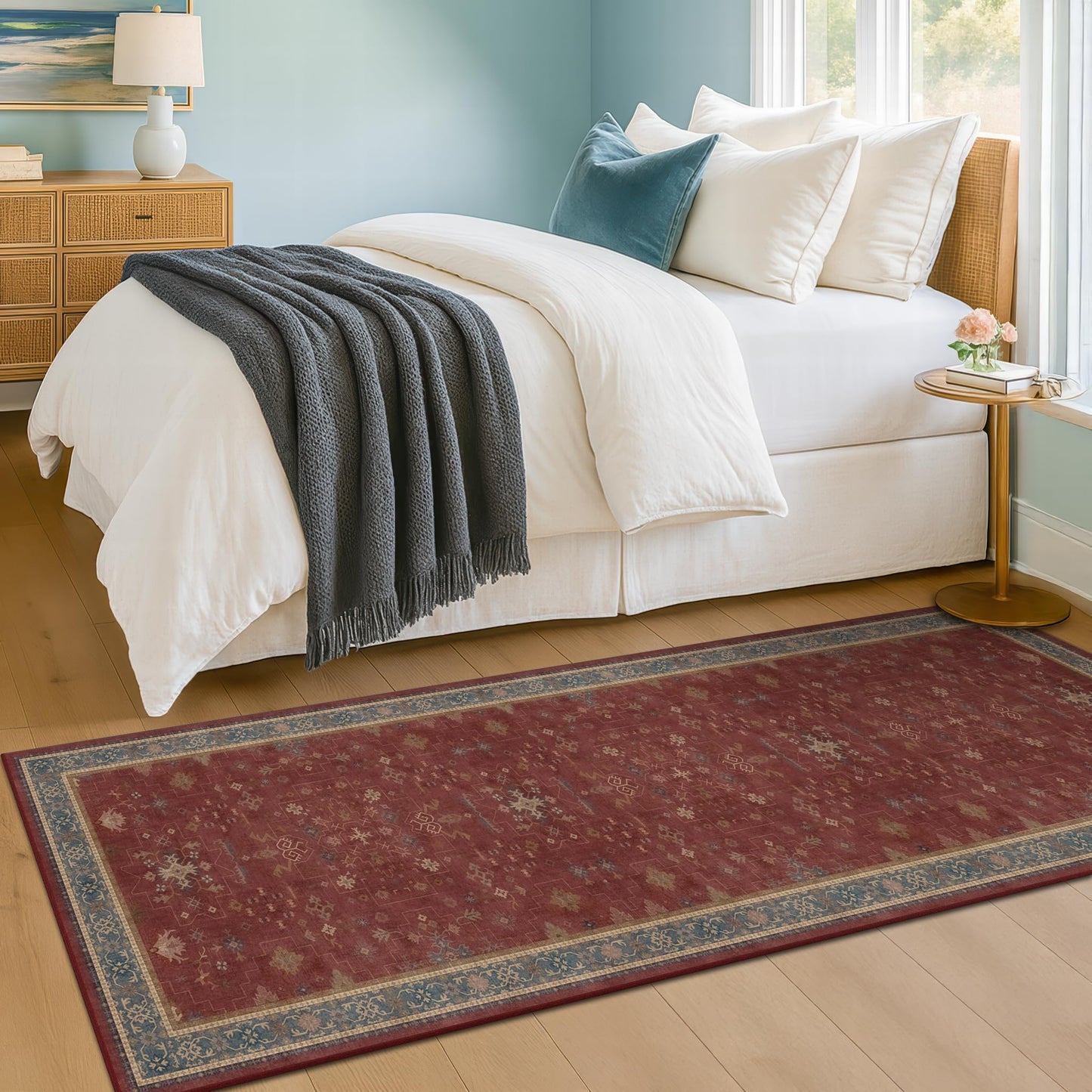 2x6 Turkish Kitchen Runner Rugs Non Skid Washable - Washable Rug for Hallway, Bedroom Bedside, Bathroom, Laundry Room, Hallway, Non Slip with Rubber Backing, Oriental Dark Red Kitchen Accessories