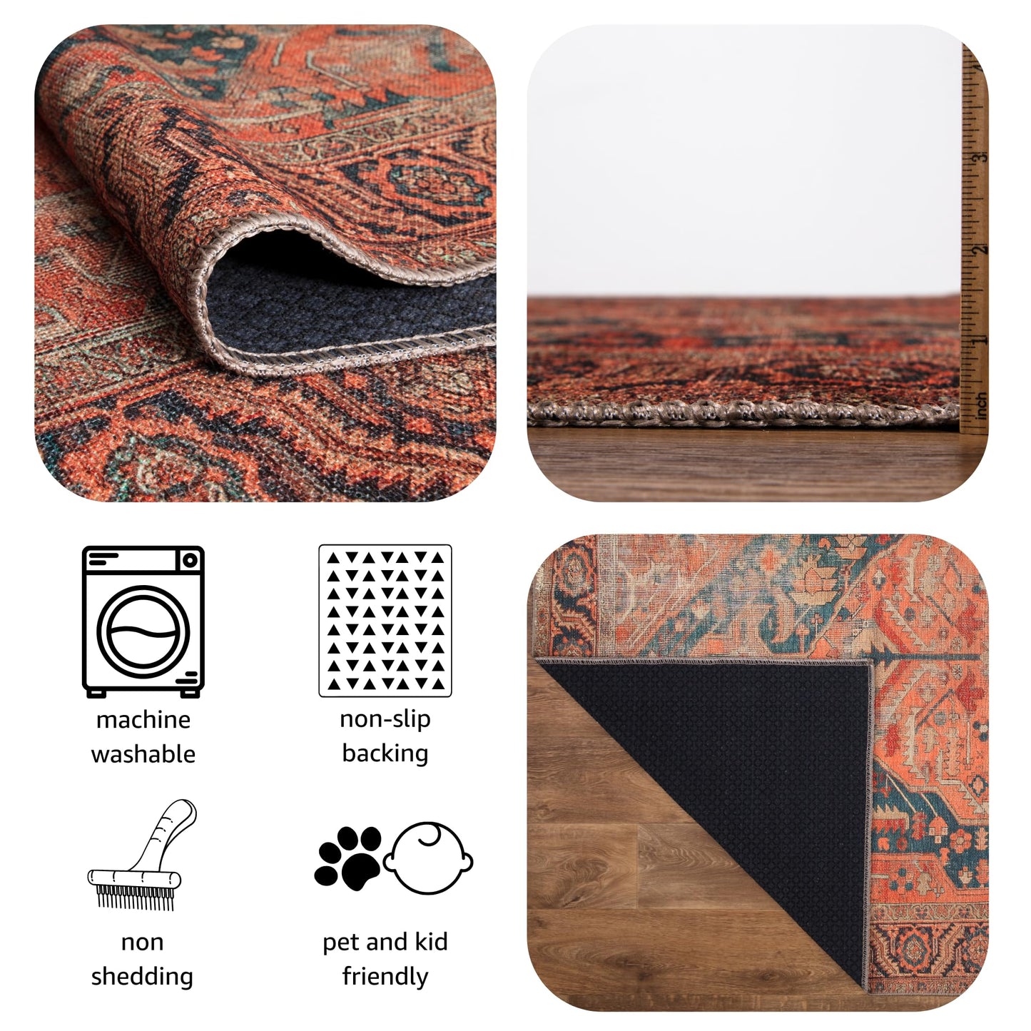 Keen Home Design 48"x72" Rug - Machine Washable Area Rug with Non-Slip Backing, Ideal for Living Room, Dining Room, Bedroom - Vintage, Easy Clean, Durable, Low Pile Rug - (4' x 6')