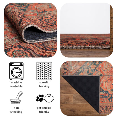 Keen Home Design 48"x72" Rug - Machine Washable Area Rug with Non-Slip Backing, Ideal for Living Room, Dining Room, Bedroom - Vintage, Easy Clean, Durable, Low Pile Rug - (4' x 6')