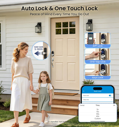 Veise RZ07 Fingerprint Smart Lock, 7-in-1 Smart Locks for Front Door, Keyless Entry Door Lock with App Control & Auto-Lock, Biometric Electronic Touchscreen Keypad Deadbolt, Satin Nickel