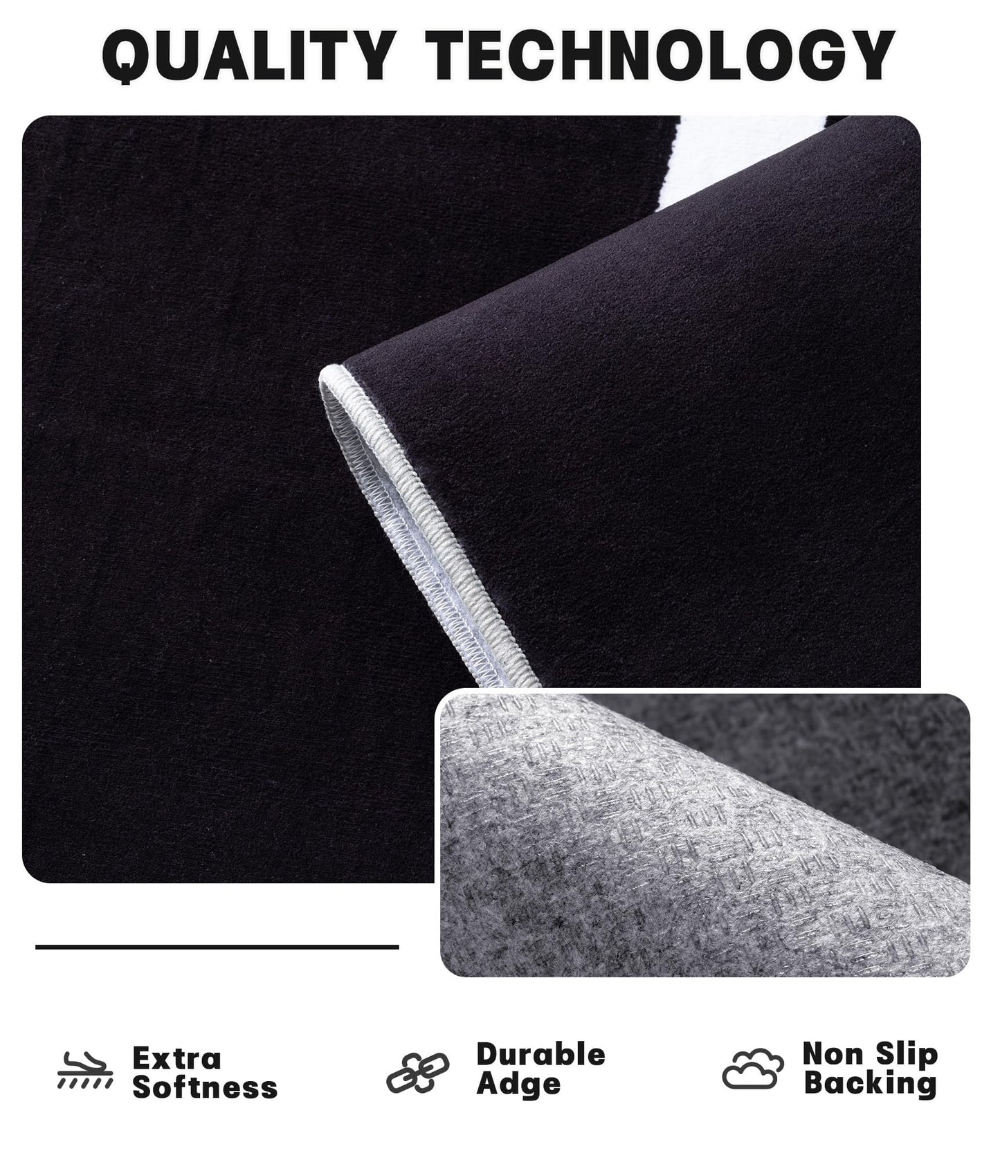 YIHOUSE Modern Washable Area Rug for Living Room Bedroom - Large Abstract Black and White Rug Non-Slip Ultra-Thin Home Decor (Dark Curve, 5'x7'ft)