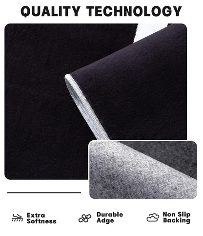 YIHOUSE Modern Washable Area Rug for Living Room Bedroom - Large Abstract Black and White Rug Non-Slip Ultra-Thin Home Decor (Dark Curve, 5'x7'ft)