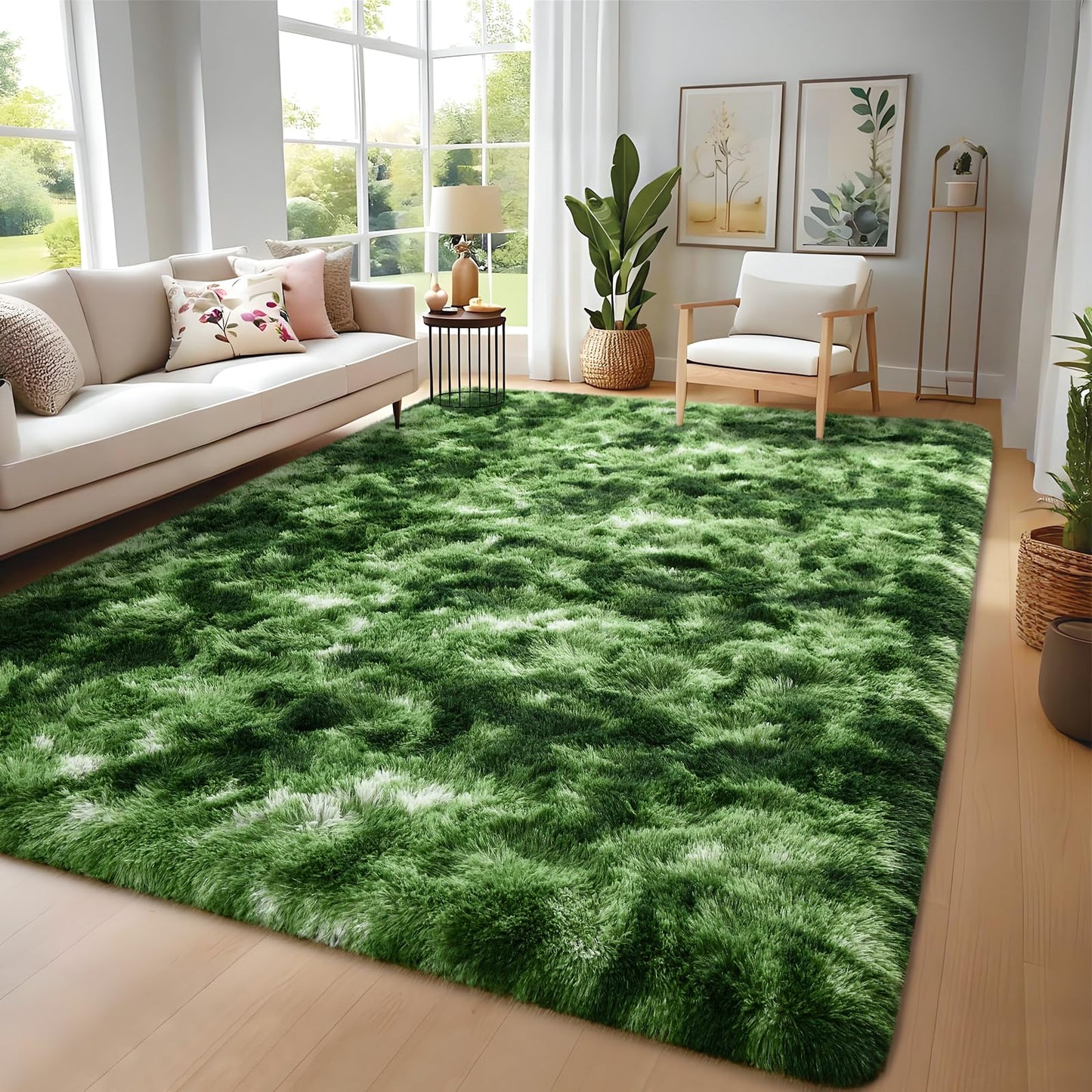 Larhom Nuttumico Fluffy Modern Area Rugs for Living Room Bedroom, 4x6 Feet Plush High Pile Dark Green Rug for Kids Girls Room Nursery Home Decor, Upgrade Non-Slip Girls Bedroom Soft Indoor Rug