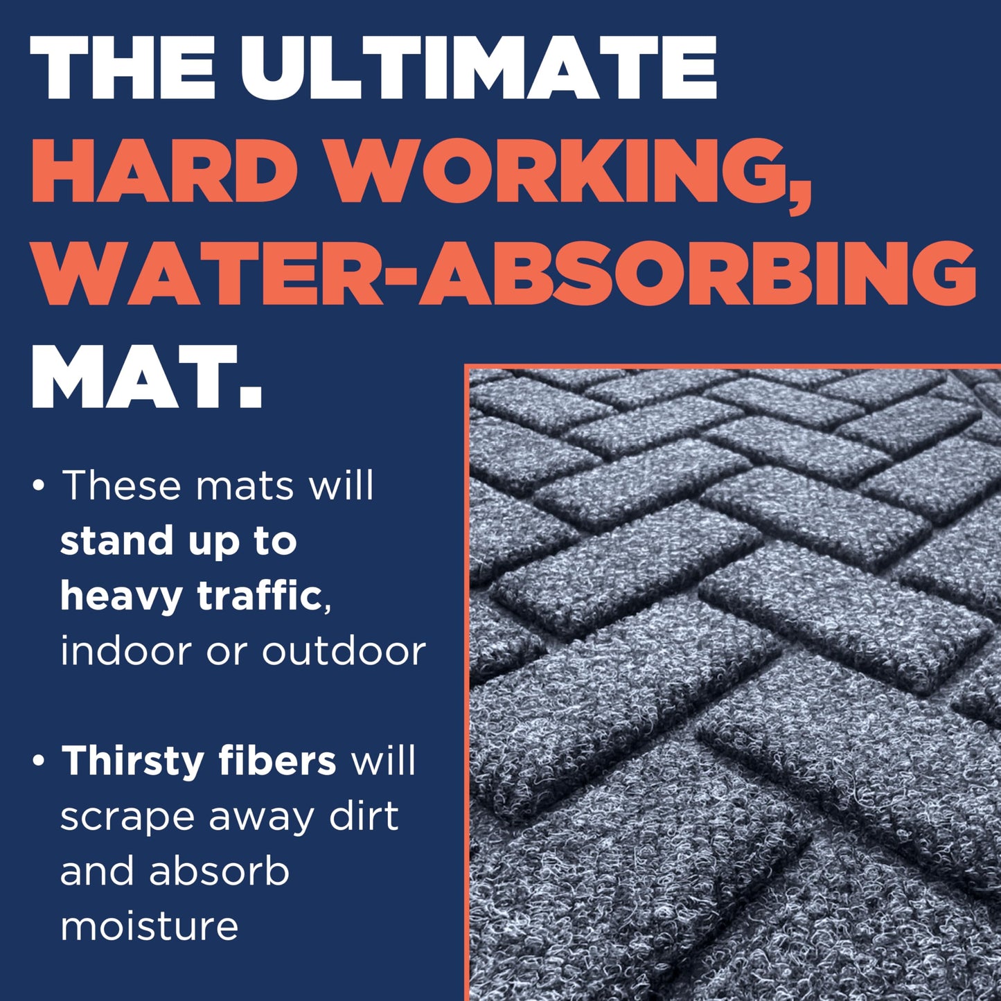 MATSINC Artisan Entry Front Door Mat - Rubber Back Indoor Outdoor with Half Moon Brick Design, Water Absorbing Welcome Front Door Mat Outside Entrance Made in The USA, 2' x 3'(Blue)