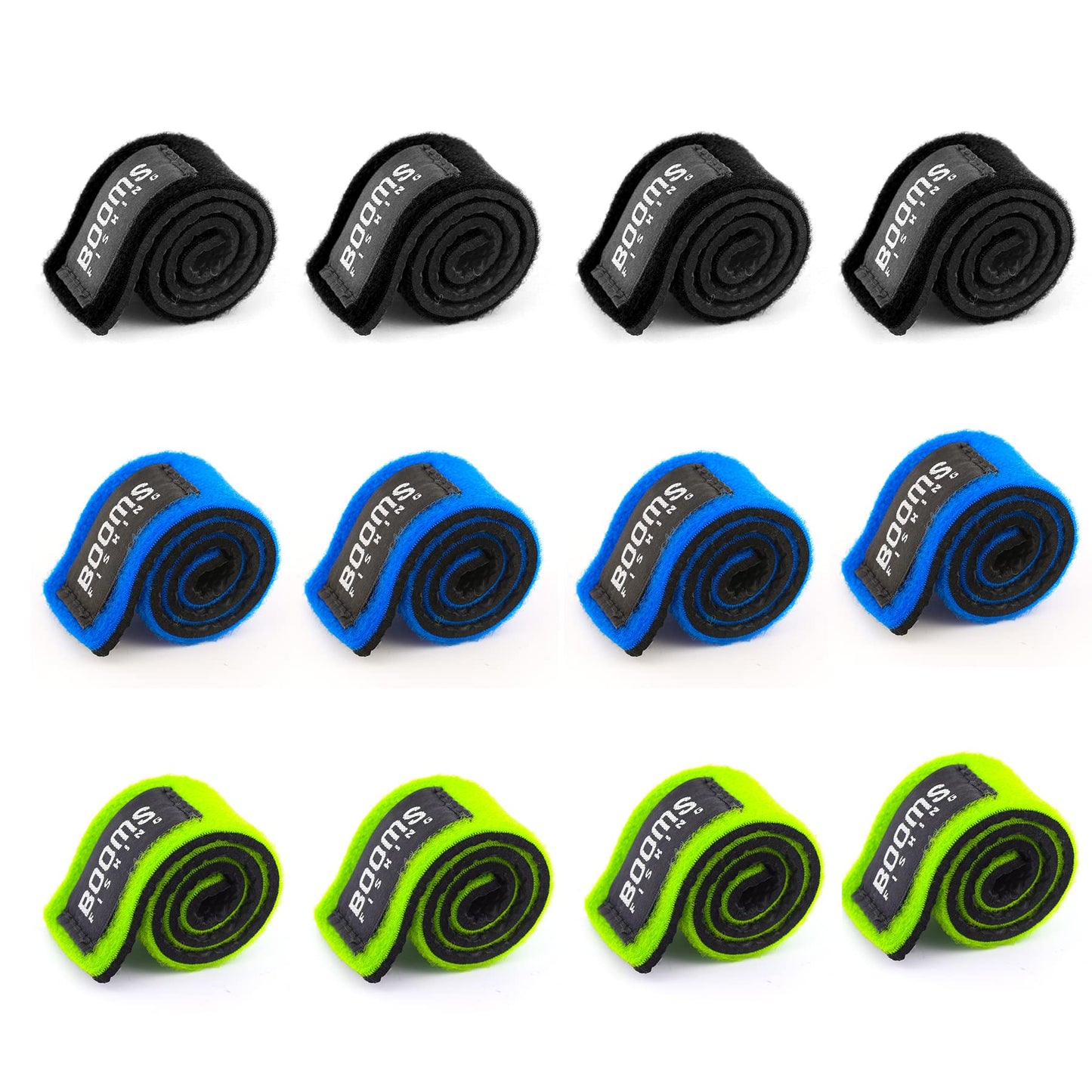 Booms Fishing RS3 Fishing Rod Wrap Pole Straps, Assorted Colors 9.6" 12pcs