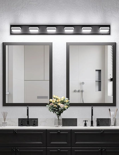 VOLISUN 5CCT Bathroom Light Fixtures Over Mirror, Dimmable, 360°Rotatable Head, 48 inch, 6 Light Bathroom Vanity Light Fixtures, Black LED Vanity Lights for Bathrooms-ETL Certificated