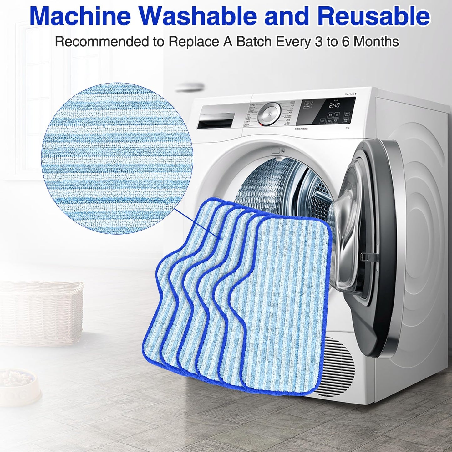 LINNIW 6 Pack Microfiber Pads Compatible with Dupray Neat Steam Cleaner, Durable, Reusable and Machine Washable