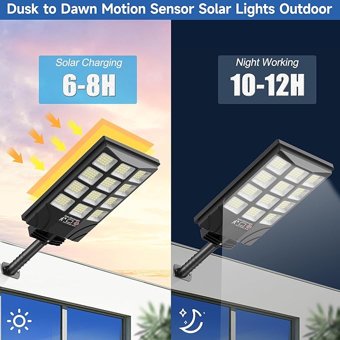 Solar Lights Outdoor Motion Sensor, 6500K Dusk to Dawn LED Solar Street Light with Remote Control, IP65 Waterproof Solar Flood Lights for Outside Garden Yard,1PC