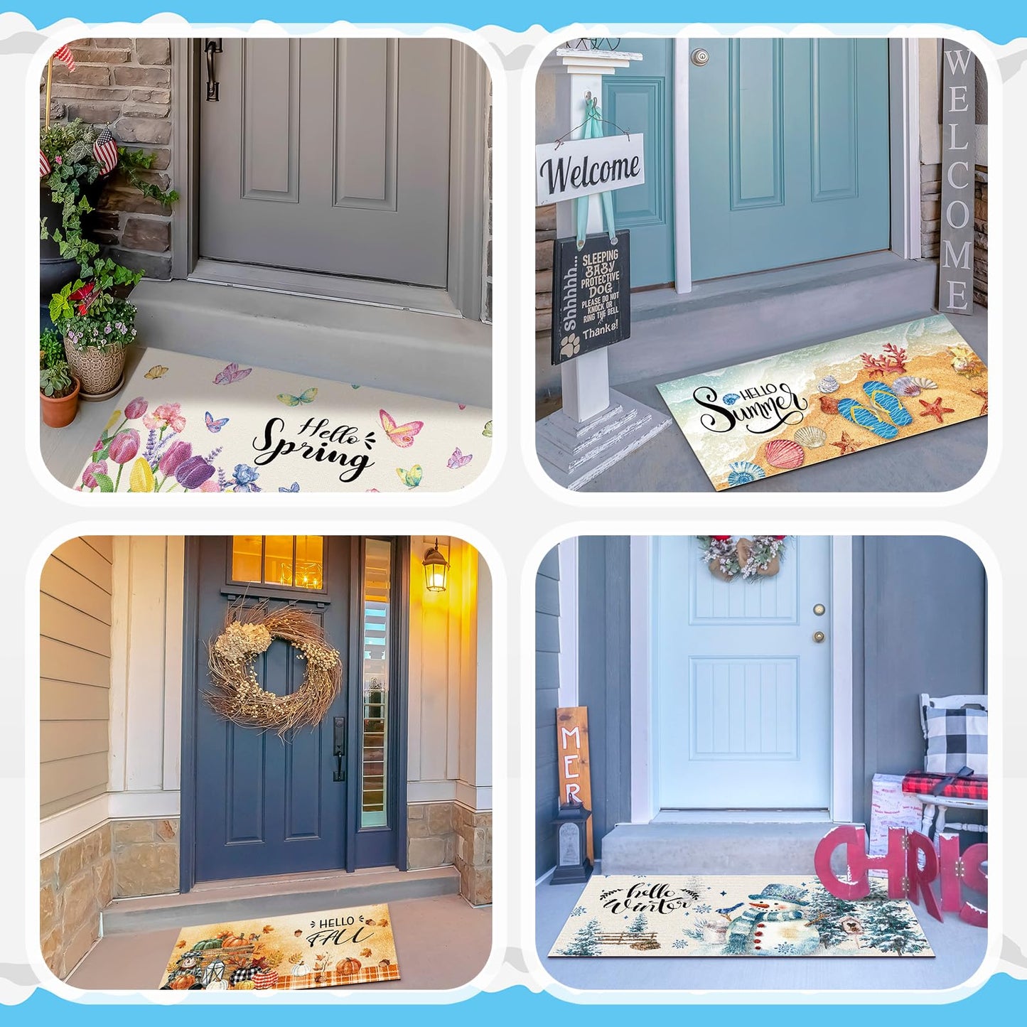 Tinideya 12 Pcs Seasonal Welcome Doormats 10 x 22 Inches Cute Seasonal Summer Independence Day Fall Doormats Decorative Festival Indoor Outdoor Non Slip Mats for All Holidays(Classic Style)