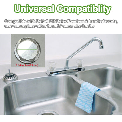 Universal Hot and Cold Faucet Index Buttons, 1.14 inch Inner Diameter Faucet Index Bathroom Sink Handle Buttons, Clear Acrylic with Gold for Delta/LDR/Delex/Peerless Two Clear Handles (4 pack)
