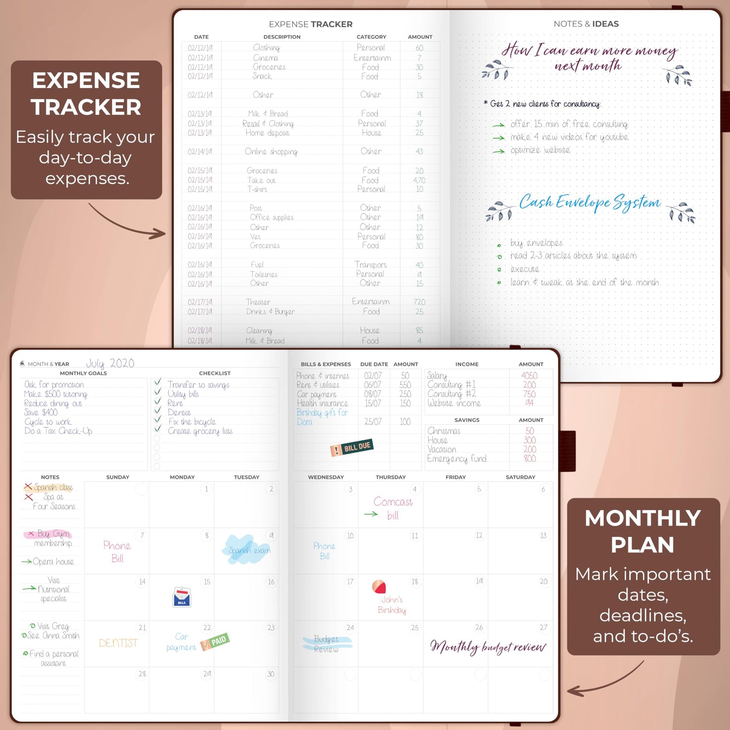 Clever Fox Budget Planner Large – Expense Tracker Notebook. Monthly Budgeting & Bill Organizer, Finance Logbook & Accounts Book, A4 (Brown)
