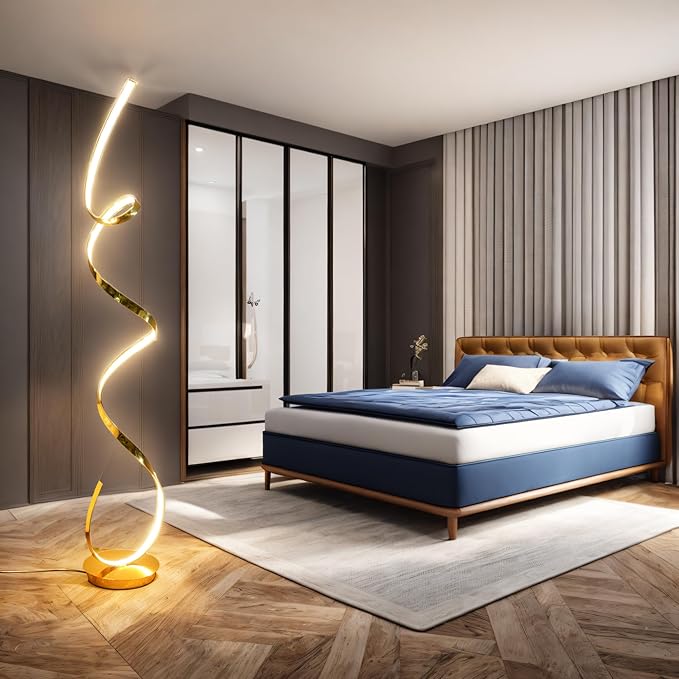 3 Color Temperature LED 60W 59inches Golden Electroplated Floor Lamp with Remote Control for Living Room,Bedroom,Office Lighting.(Gold)