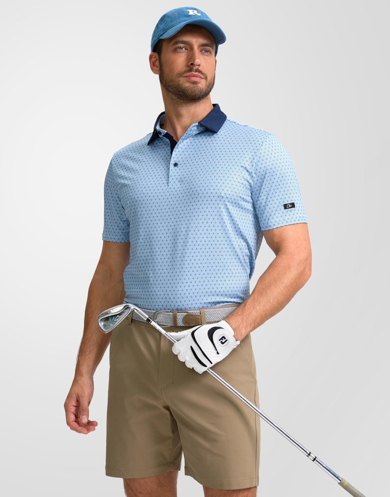 Obla Mens Golf Polo Shirts Short Sleeve Dry Fit Performance Moisture Wicking Casual Print Collared Golf Shirts for Men(Blue Flower_4XL)