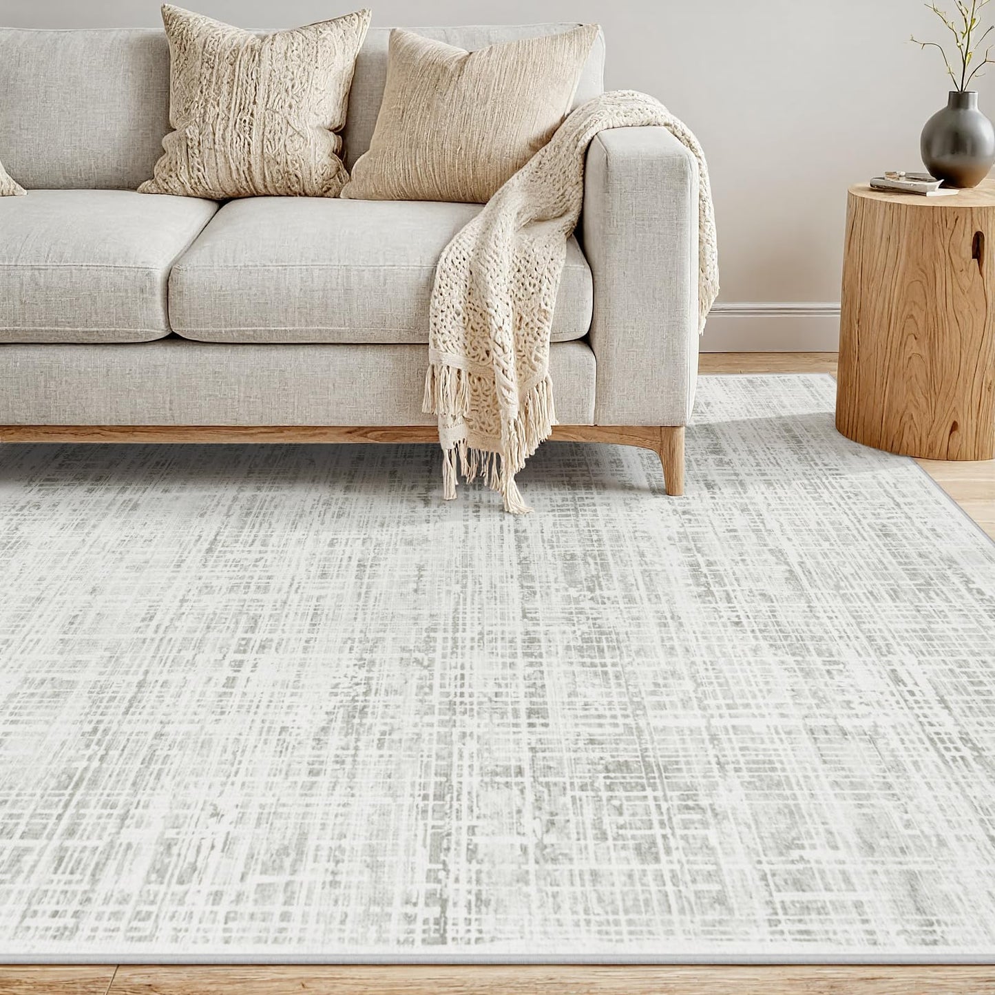 9x12 Area Rugs Washable Rug: Anti-Skid Abstract Modern Living Room Rug Soft Thin Carpets Indoor Floor Non-Shedding Carpet for Bedroom Dining Farmhouse Nursery Home Office (White Gray, 9'x12')
