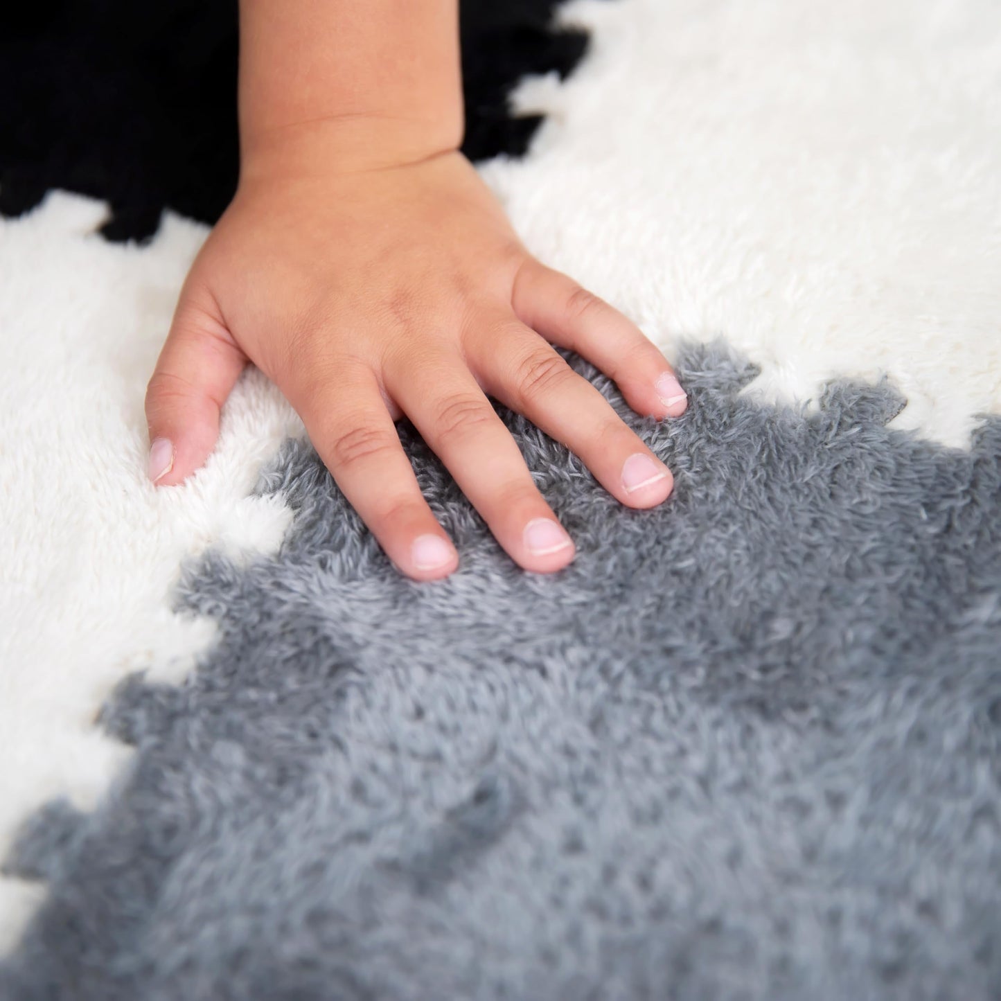 16 Piece Carpet Squares Puzzle Mat 49" x 49" Plush Interlocking Carpet Tiles, Foam Floor Tiles For Baby Play Mat - Kids Soft Play Mats Anti Slip Jigsaw Flooring Playmat Playroom Rug (Black,Gray,White)