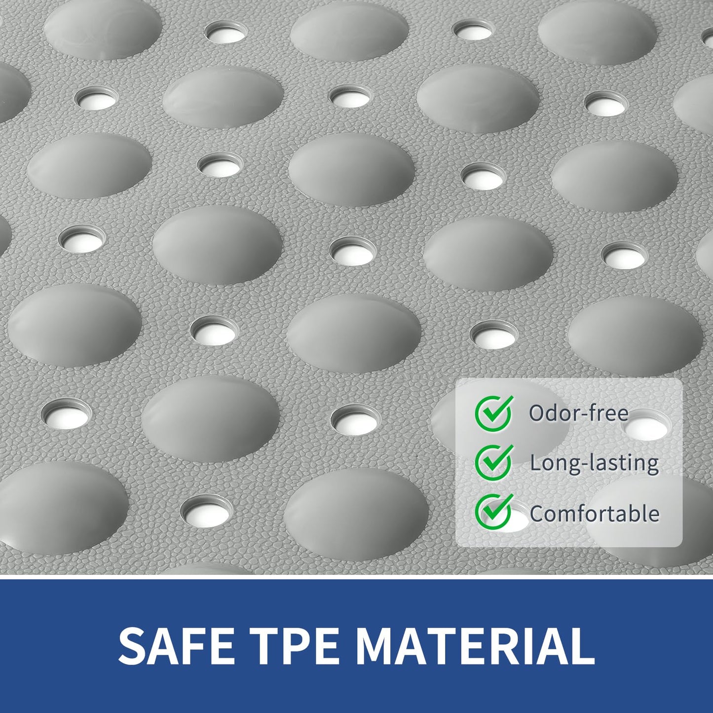 OTHWAY Large Shower Mat 34"x 23", TPE Non Slip Shower Mat for Walk in Shower Stall, Inside Shower Mats with Drain Holes Suction Cups, Anti-Slip for Elderly Kids (Dark Grey)