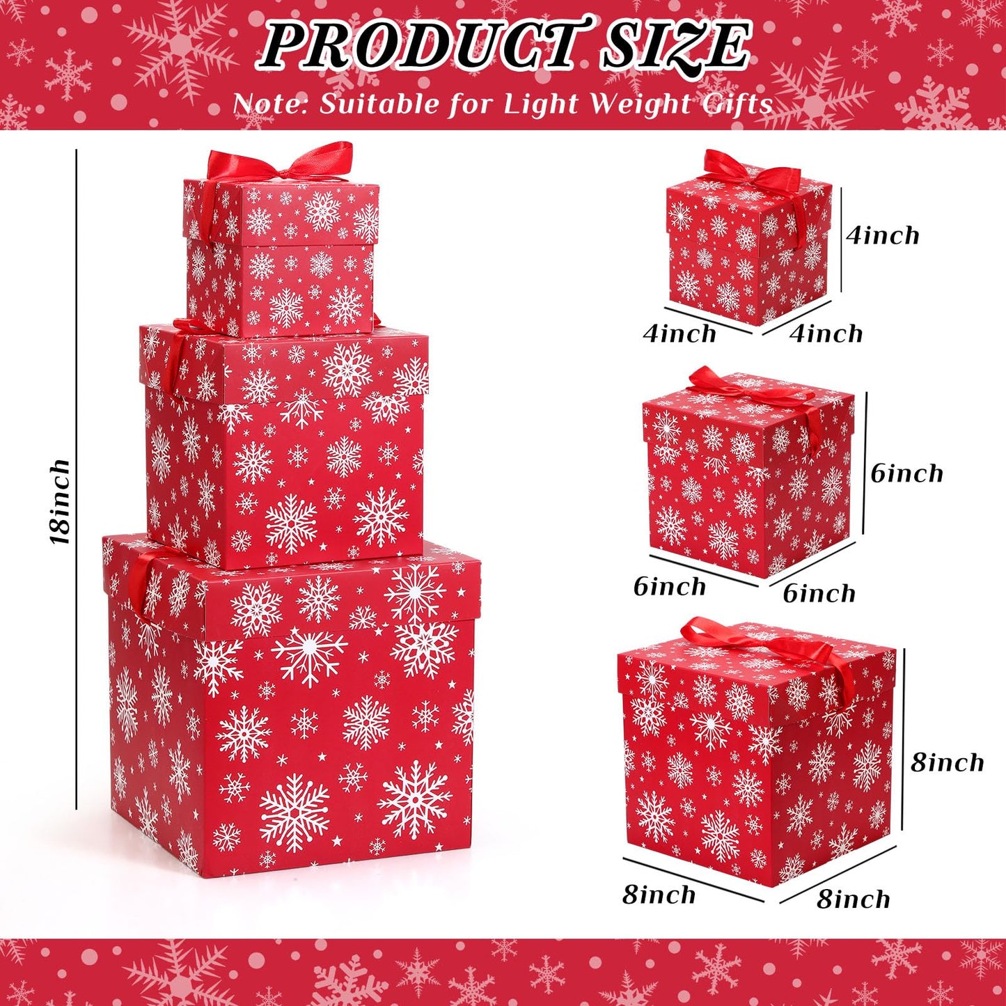 Zhanmai 3 Pcs Christmas Nesting Gift Boxes Snowflake Stackable Boxes Christmas Decorative Boxes with Lids for Present Wrapping Xmas Winter New Year Holiday Party Decor Supplies Favor (Red)