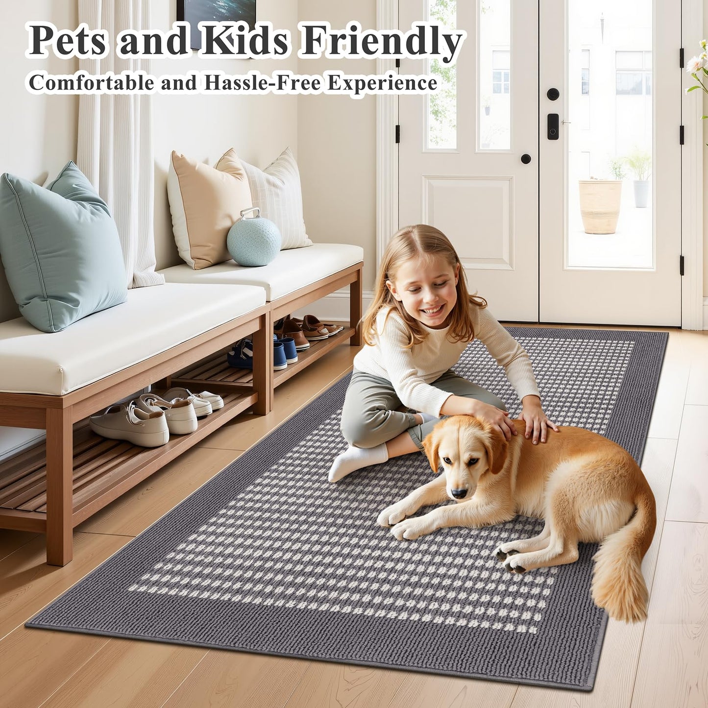 Ileading Indoor Door Mat 3x5ft Absorbent Dog Mats for Muddy Paws,Machine Washable Small Living Room Area Rug with Non-Slip Rubber Backing Low-Profile Inside Carpet for Hallway,Kitchen