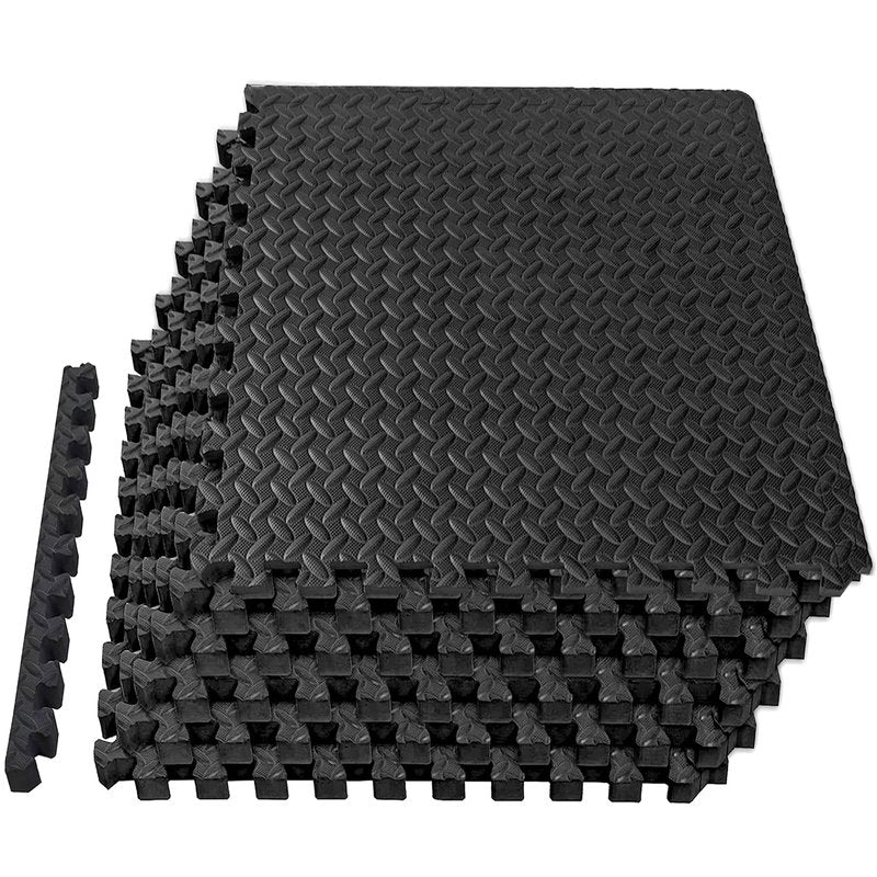 Mat Block Interlocking Foam Tiles Puzzle Mats for Floor 24 SQ FT, 1/2 inch, 6 Tiles, EVA Gym Mat Flooring Exercise Equipment Mat for Home Gym Equipment, Black, 6pcs