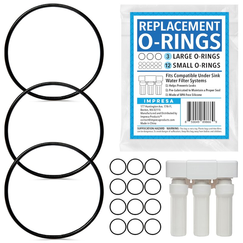 Impresa 15-Piece O-Ring Variety Pack for Water Filters - Compatible with Aquasana Claryum AQ - Black Silicone - 5300 Under Sink Water Filter System - Pre-Lubricated Leak-Sealing O Rings