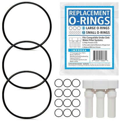 Impresa 15-Piece O-Ring Variety Pack for Water Filters - Compatible with Aquasana Claryum AQ - Black Silicone - 5300 Under Sink Water Filter System - Pre-Lubricated Leak-Sealing O Rings