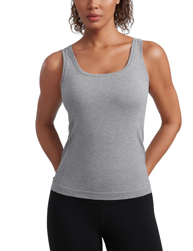 CRZ YOGA Seamless Scoop Neck Tank Low U-Back Breathable Workout Tops for Women Sleeveless Athletic Running Gym Shirts Slate Grey Marl Large