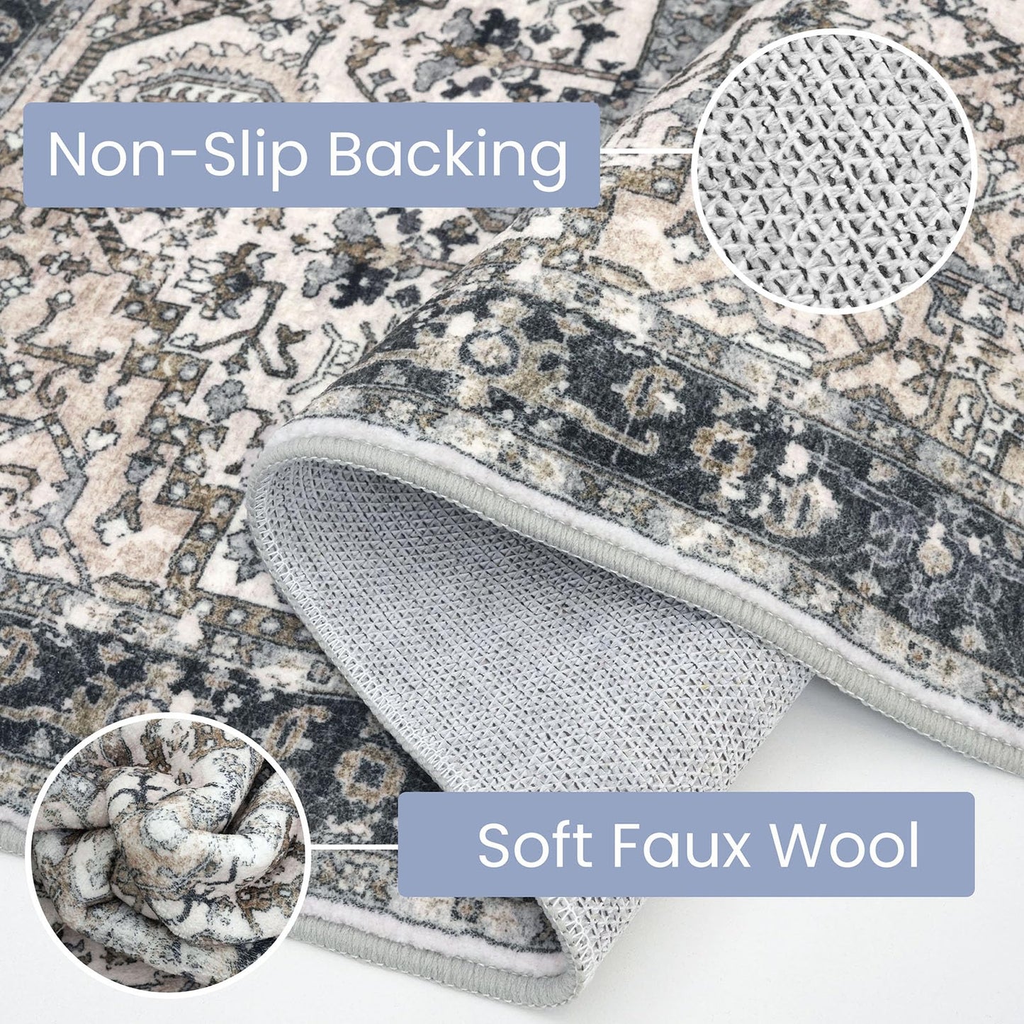 KOZYFLY Runners for Hallways 2x8 Ft Washable Kitchen Runner Rug Boho Entry Rug for Hallways Indoor Printed Faux Wool Long Floor Carpet for Entryway Bedroom Kitchen Hallway Use, Black/Taupe/Beige