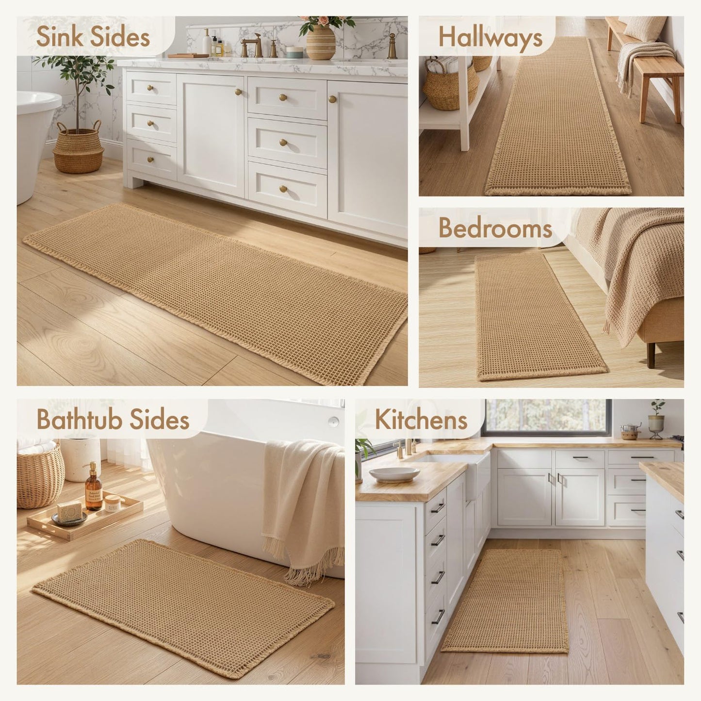 MIULEE Waffle Bathroom Runner Rugs, Super Absorbent Non Slip Bath Rug, Upgraded Soft Quick Dry Washable Boho Large Bath Mat with Tassels for Hallway Laundry Room Bedroom, 2'x5' (24"x60"), Brown