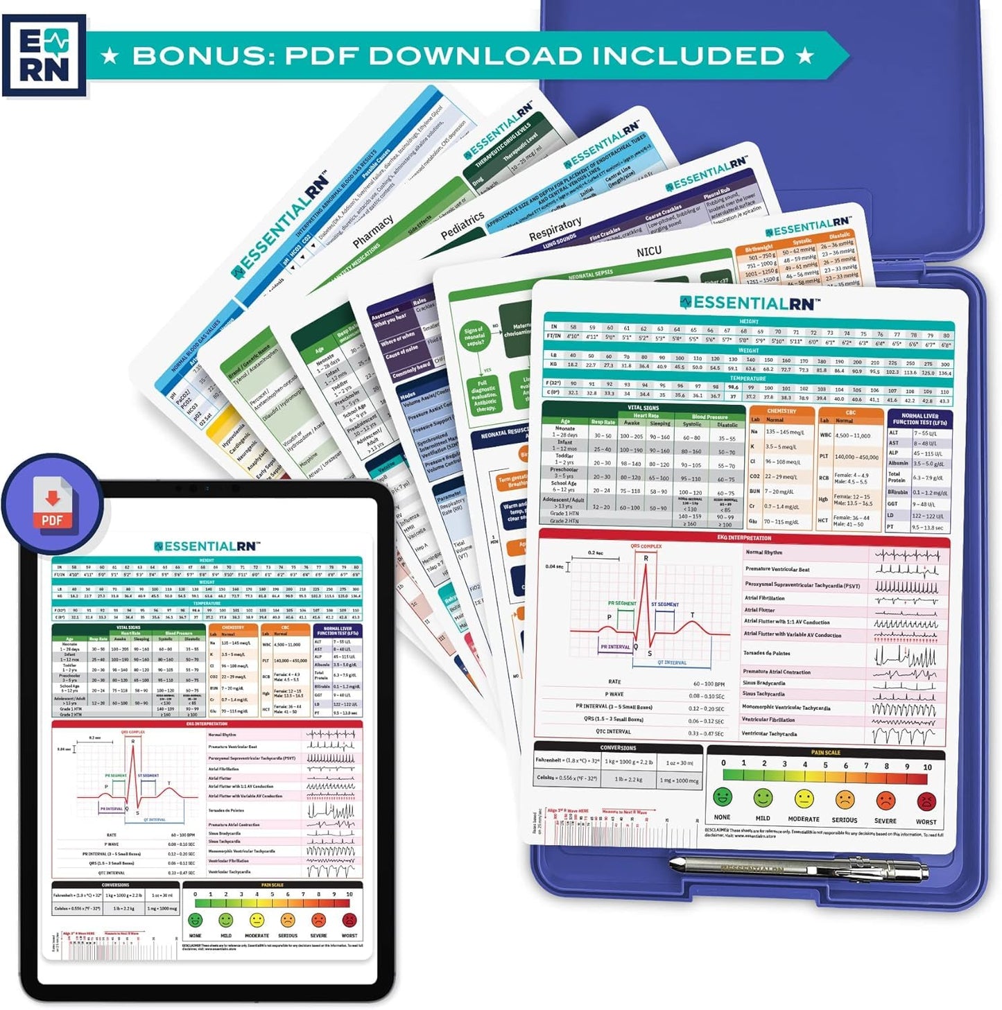 Essential RN Heavy Duty Nursing Clipboard with Storage Compartment, Penlight & Clinical Cheat Sheets – Nurse Clipboard Binder with Pen Holder - Perfect Nursing Accessories for Nursing Students